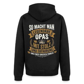 Legendärer Opa - Mit Stolz & Erfahrung - Unisex Premium Bio Zip Hoodie - Schwarz - Hinten - Nico (187cm)