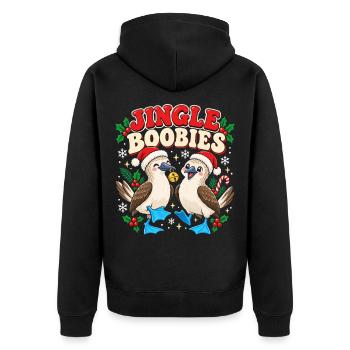 Jingle Boobies mit Weihnachts Glocken Weihnachten - Unisex Premium Bio Zip Hoodie - Schwarz - Hinten - Nico (187cm)