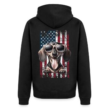 Dachshund US Dackel - Unisex Premium Bio Zip Hoodie - Schwarz - Hinten - Nico (187cm)