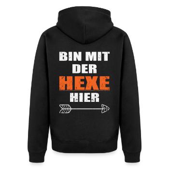 Ich bin mit der HEXE hier - Unisex Premium Bio Zip Hoodie - Schwarz - Hinten - Nico (187cm)