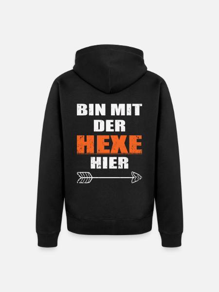 Ich bin mit der HEXE hier - Unisex Premium Bio Zip Hoodie - Schwarz