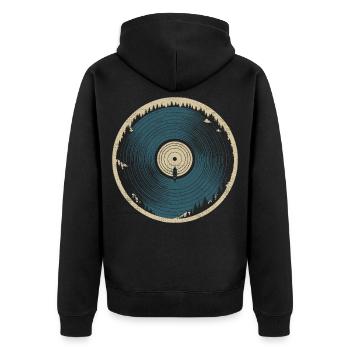 Naturvinyl – Kanu und Wald - Unisex Premium Bio Zip Hoodie - Schwarz - Hinten - Nico (187cm)