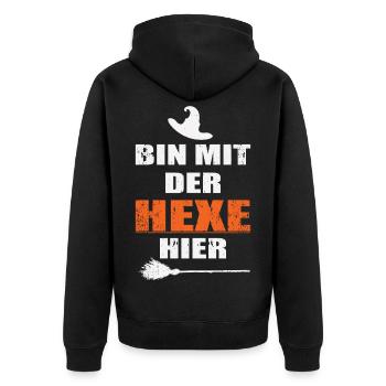 Ich bin mit der HEXE hier - Unisex Premium Bio Zip Hoodie - Schwarz - Hinten - Nico (187cm)