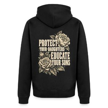 Protect Your Daughters Educate Your Sons Floral - Unisex Premium Bio Zip Hoodie - Schwarz - Hinten - Nico (187cm)