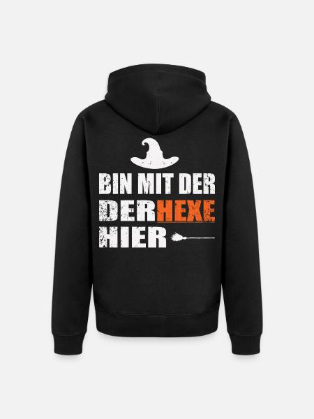 ich bin mit der hexe hier - Unisex Premium Bio Zip Hoodie - Schwarz