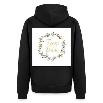 Team Bride mit Blumenkranz - Unisex Premium Bio Zip Hoodie - Schwarz - Hinten - Nico (187cm)