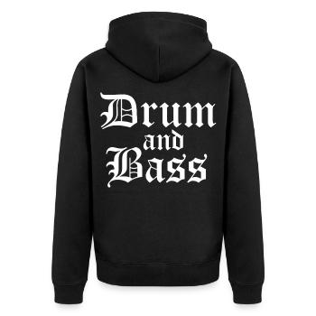 Drum and Bass Gothic-Schrift - Unisex Premium Bio Zip Hoodie - Schwarz - Hinten - Nico (187cm)