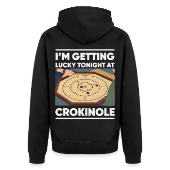 I'm Getting Lucky Tonight – Crokinole Spieler - Unisex Premium Bio Zip Hoodie - Schwarz - Hinten - Nico (187cm)