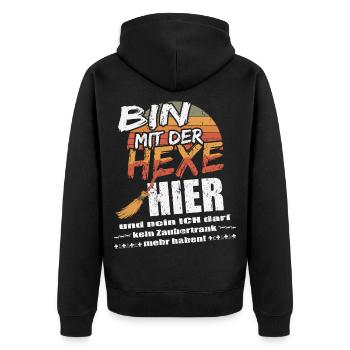 ich bin mit der Hexe hier! - Unisex Premium Bio Zip Hoodie - Schwarz - Hinten - Nico (187cm)