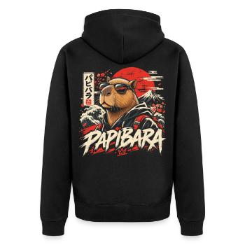  Papibara Capybara Japanische Welle Aufgehende - Unisex Premium Bio Zip Hoodie - Schwarz - Hinten - Nico (187cm)