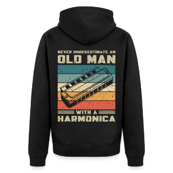 Unterschätze Nie Alten Mann Mit Mundharmonika - Unisex Premium Bio Zip Hoodie - Schwarz - Hinten - Nico (187cm)