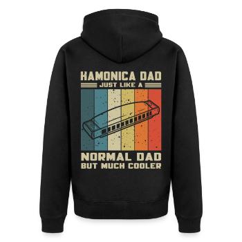 Mundharmonika Papa Wie Normaler Papa Aber Cooler - Unisex Premium Bio Zip Hoodie - Schwarz - Hinten - Nico (187cm)