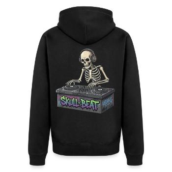 Skelettartiger DJ Skull Beat - Unisex Premium Bio Zip Hoodie - Schwarz - Hinten - Nico (187cm)