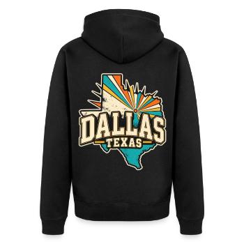 Texas Dallas Retro  - Unisex Premium Bio Zip Hoodie - Schwarz - Hinten - Nico (187cm)