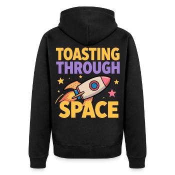 Toast-Rakete – Toasting Through Space - Unisex Premium Bio Zip Hoodie - Schwarz - Hinten - Nico (187cm)
