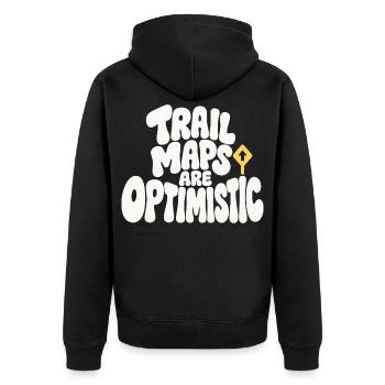 Wanderhumor – Trail Maps Are Optimistic - Unisex Premium Bio Zip Hoodie - Schwarz - Hinten - Nico (187cm)