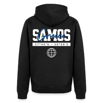 Samos Griechenland Koordinaten Reise Souvenir - Unisex Premium Bio Zip Hoodie - Schwarz - Hinten - Nico (187cm)