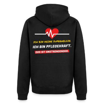 Ich bin Pflegekraft. Das ist anstrengender - Unisex Premium Bio Zip Hoodie - Schwarz - Hinten - Nico (187cm)
