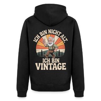Ich bin nicht alt ich bin Vintage 60 Geburtstag - Unisex Premium Bio Zip Hoodie - Schwarz - Hinten - Nico (187cm)
