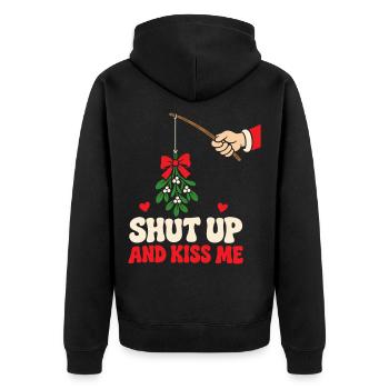 Shut Up And Kiss Me Küss Mich Einfach Valentinstag - Unisex Premium Bio Zip Hoodie - Schwarz - Hinten - Nico (187cm)
