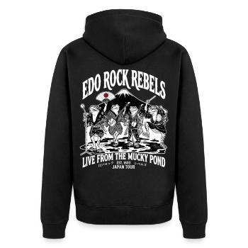 Japanese Frog Rockers Mt. Fuji Muddy Pond Tour Art - Unisex Premium Bio Zip Hoodie - Schwarz - Hinten - Nico (187cm)