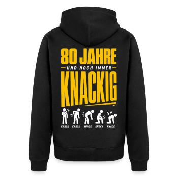 80 Jahre und noch immer knackig - Unisex Premium Bio Zip Hoodie - Schwarz - Hinten - Nico (187cm)