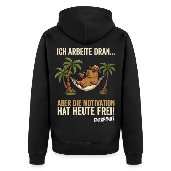 Capybara Entspannt lustiger Spruch  - Unisex Premium Bio Zip Hoodie - Schwarz - Hinten - Nico (187cm)