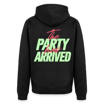 Die Party Ist Angekommen Neon - Unisex Premium Bio Zip Hoodie - Schwarz - Hinten - Nico (187cm)