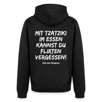 MIT TZATZIKI KANNST DU FLIRTEN VERGESSEN PITAGORAS - Unisex Premium Bio Zip Hoodie - Schwarz - Hinten - Nico (187cm)