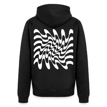 Hypnotischer monochromer Wirbel - Unisex Premium Bio Zip Hoodie - Schwarz - Hinten - Nico (187cm)