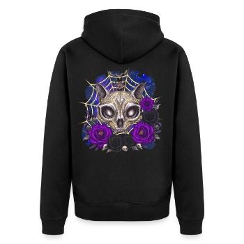 katzenschädel Rosen Gothic - Unisex Premium Bio Zip Hoodie - Schwarz - Hinten - Nico (187cm)