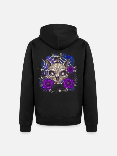 Whimsigoth Katzenschädel Rosen Shirt - Unisex Premium Bio Zip Hoodie - Schwarz