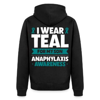Anaphylaxie Sohn - Ich trag Türkis - Unisex Premium Bio Zip Hoodie - Schwarz - Hinten - Nico (187cm)