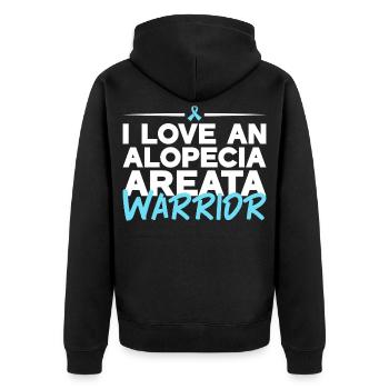 Alopecia Areata - Liebe für Kämpfer - Unisex Premium Bio Zip Hoodie - Schwarz - Hinten - Nico (187cm)