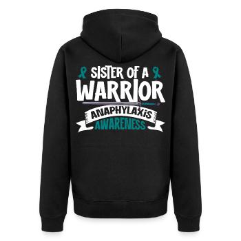 Schwester eines Kämpfers - Anaphylaxie - Unisex Premium Bio Zip Hoodie - Schwarz - Hinten - Nico (187cm)