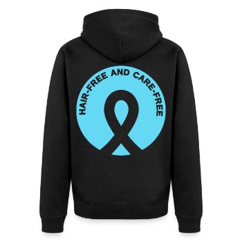 Alopecia Freiheit - Ohne Haar, ohne Sorgen - Unisex Premium Bio Zip Hoodie - Schwarz - Hinten - Nico (187cm)