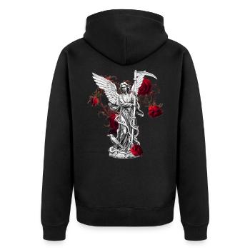 Rosenengel mit Sense - Unisex Premium Bio Zip Hoodie - Schwarz - Hinten - Nico (187cm)