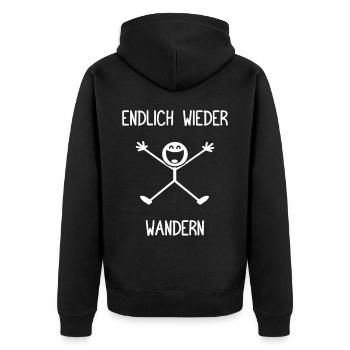 Endlich wieder wandern Berge Bergsteigen - Unisex Premium Bio Zip Hoodie - Schwarz - Hinten - Nico (187cm)