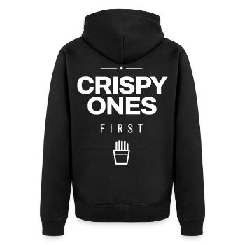 Pommes Pommes Frites Kartoffel Lustig Imbiss Snack - Unisex Premium Bio Zip Hoodie - Schwarz - Hinten - Nico (187cm)