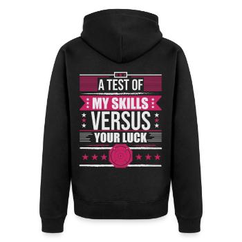 Skills vs Luck – Crokinole Spieler Brettspiel - Unisex Premium Bio Zip Hoodie - Schwarz - Hinten - Nico (187cm)