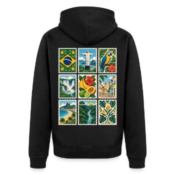 Brasilien Briefmarken - Unisex Premium Bio Zip Hoodie - Schwarz - Hinten - Nico (187cm)