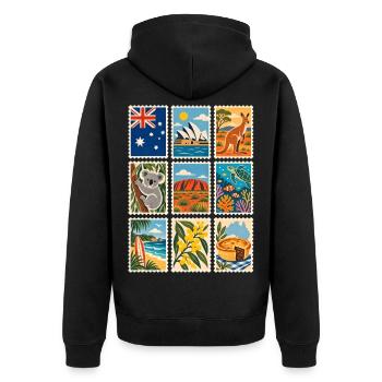 Australien Briefmarken - Unisex Premium Bio Zip Hoodie - Schwarz - Hinten - Nico (187cm)