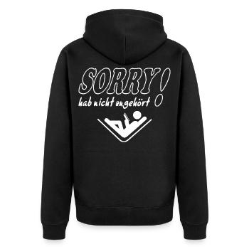 Sorry Hab nicht zugehört Frau Sprüche Frech Lustig - Unisex Premium Bio Zip Hoodie - Schwarz - Hinten - Nico (187cm)