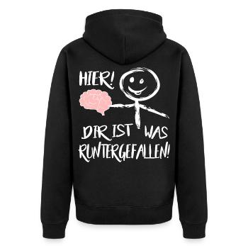 Gehirn Hier runtergefallen Männchen Sprüche  - Unisex Premium Bio Zip Hoodie - Schwarz - Hinten - Nico (187cm)