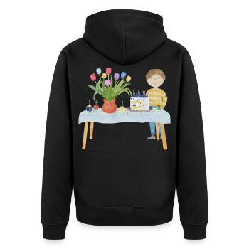 Geburtstagstisch - Unisex Premium Bio Zip Hoodie - Schwarz - Hinten - Nico (187cm)