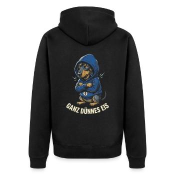 Dackel Ganz Dünnes Eis Frecher Hund Humor Spruch - Unisex Premium Bio Zip Hoodie - Schwarz - Hinten - Nico (187cm)