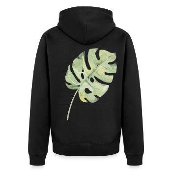 Monstera Blatt Aquarell Grün - Unisex Premium Bio Zip Hoodie - Schwarz - Hinten - Nico (187cm)