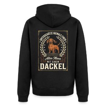 Dackel Unterschätze Nie Alten Mann Mit Dackel - Unisex Premium Bio Zip Hoodie - Schwarz - Hinten - Nico (187cm)