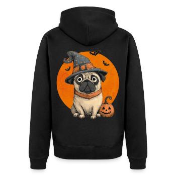 Mops Halloween - Unisex Premium Bio Zip Hoodie - Schwarz - Hinten - Nico (187cm)