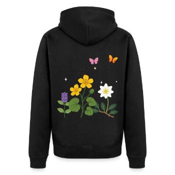 Blumen botanisch Naturmotiv Zeichnung - Unisex Premium Bio Zip Hoodie - Schwarz - Hinten - Nico (187cm)